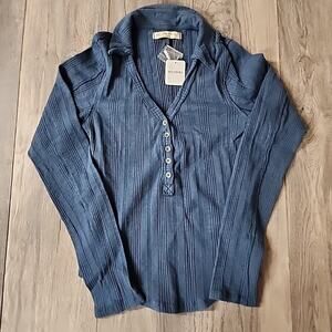 Free People We The Free In The Mix Long Sleeve Top Blue Size S NWT